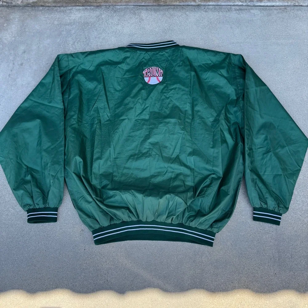 The Rock Authentic Mens 3XL Green Trump Baseball V-Neck Nylon Windbreaker Jacket